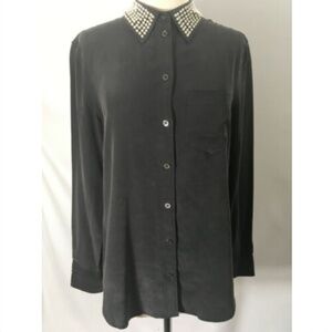 Equipment Black Silk Pearl Collar Long Sleeve Blouse
